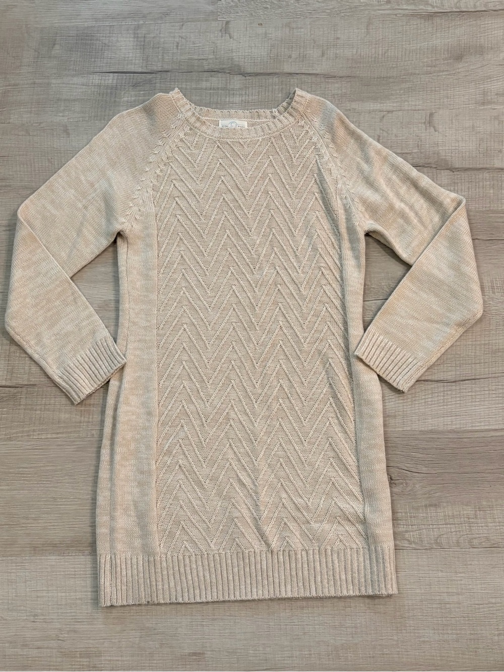 Jun & Ivy Cable Knit Sweater Mini Dress Color Heather Oat Chevron Small